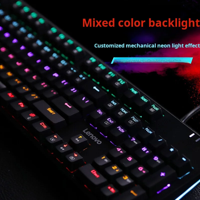 Lenovo K104  Mechanical Keyboard 104 Keys RGB Backlight Effect Office Games Blue Axis/Red Axis Optional  UK Black - imagen 3