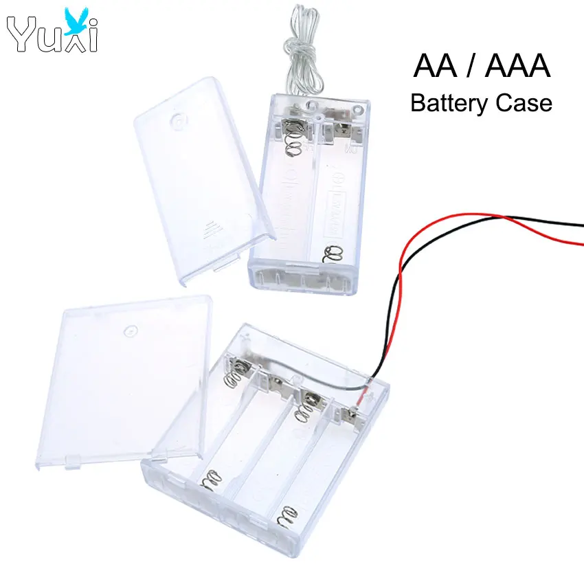 YuXi 1 pieza caja de pilas AA soporte de caja de pilas AAA 1/2/3/4 ranuras caja de almacenamiento de pilas con cables interruptor de encendido/apagado - imagen 2