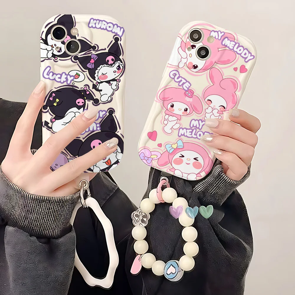 Funda de teléfono Kawaii My Melody Kuromi con cordón para Samsung Galaxy M16 A56 A36 A26 A16 A06 A35 A55 A25 A54 A34 A24 A13 A73 A53 4G 5G