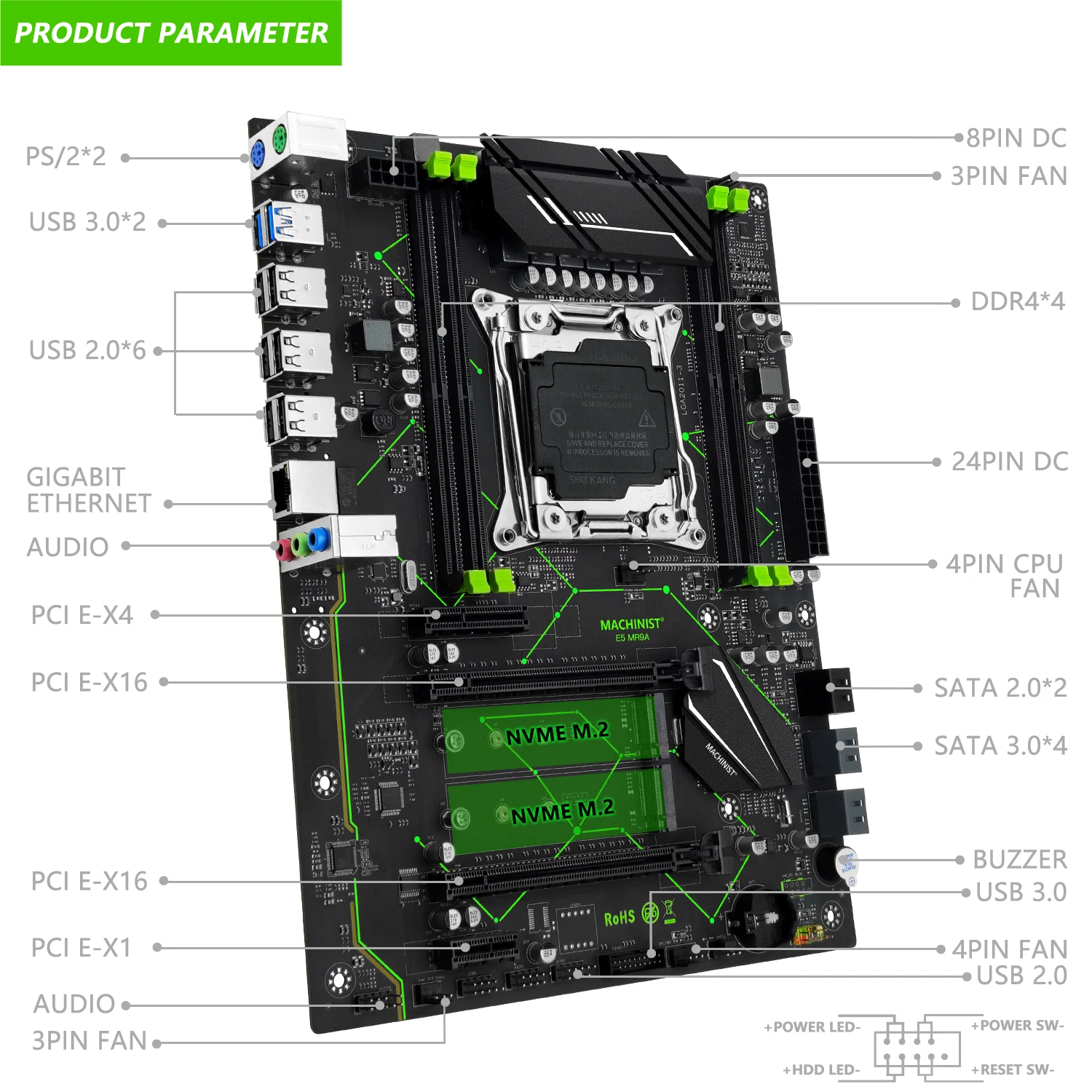 MACHINIST-placa base X99 MR9A, LGA 2011-3, compatible con procesador Xeon E5 V3 V4, serie CPU, memoria DDR4, RAM ATX NVME M.2, cuatro canales - imagen 3