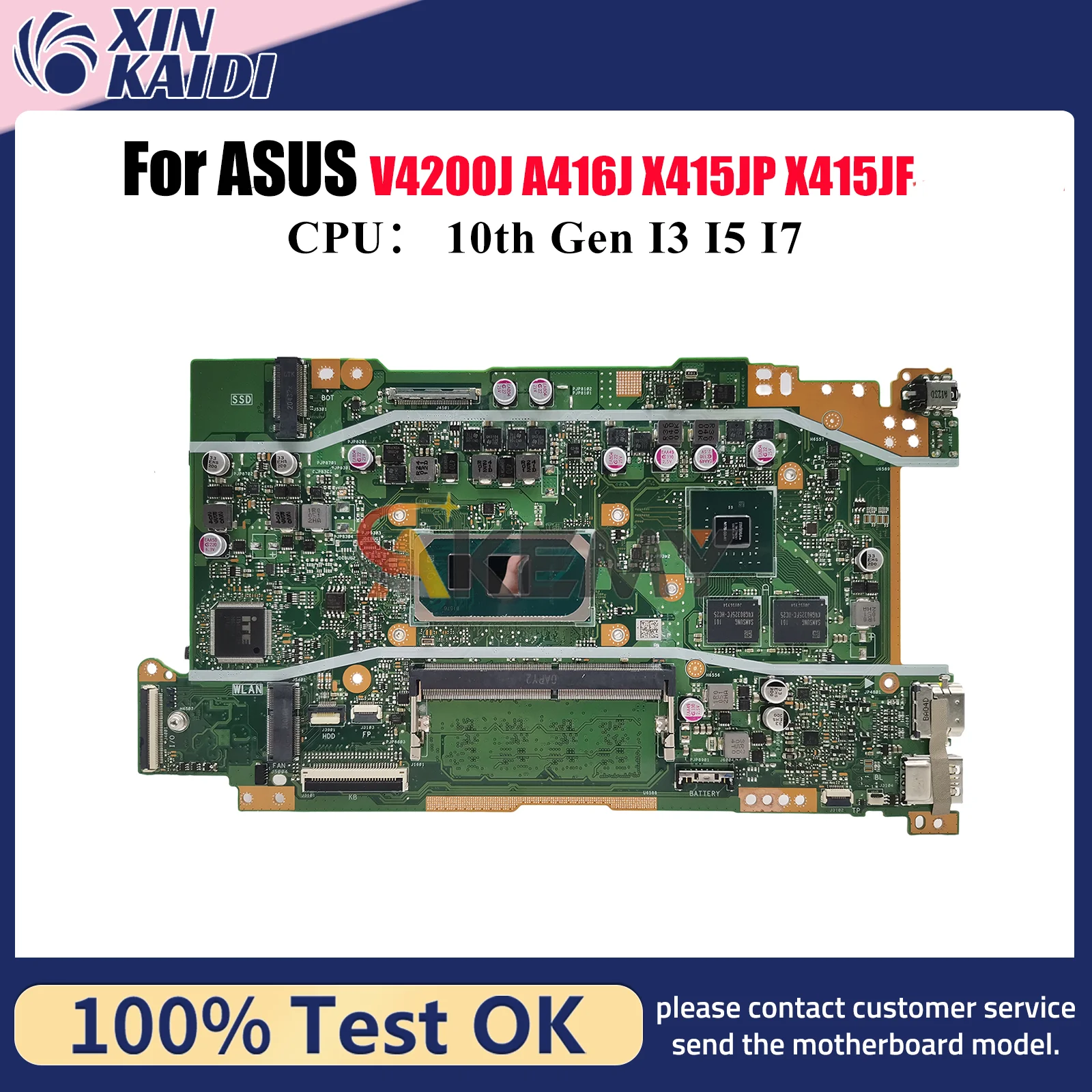 Placa base para ordenador portátil X415JP para ASUS VivoBook X415JF X415J V4200J X415JAB V5200J X415JP A416J placa base con pruebas de CPU I3 I5 I7 OK