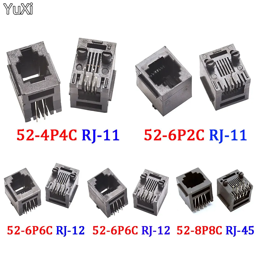 10 Uds RJ11 RJ45 enchufe 52-4P4C 6P2C 6P4C 6P6C 8P8C asiento RJ12 conector de teléfono hembra 6 núcleos cabeza de cristal 180 grados Vertical