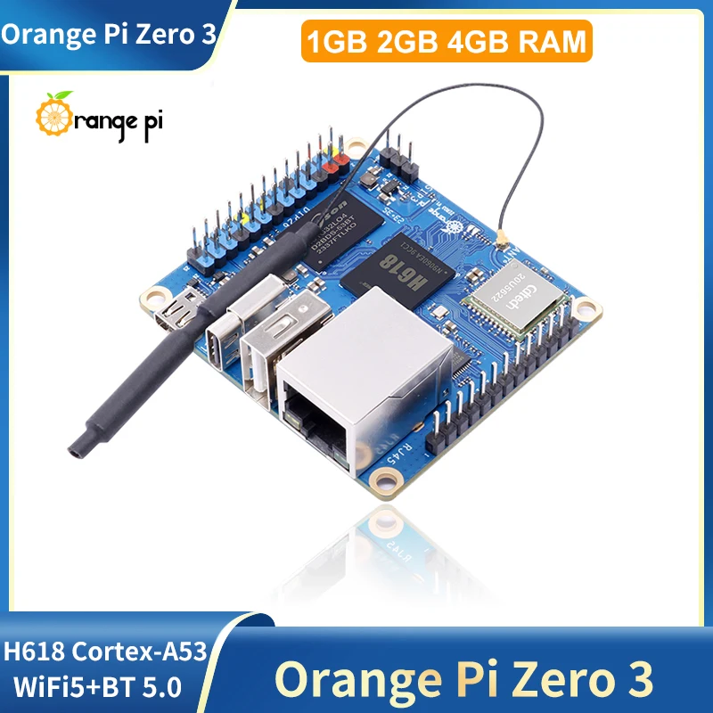 Orange Pi Zero 3 1GB 2GB 4GB RAM Allwinner H618 64-bit USB2.0 WiFi de doble banda + BT 5,0 puerto LAN Gigabit placa única