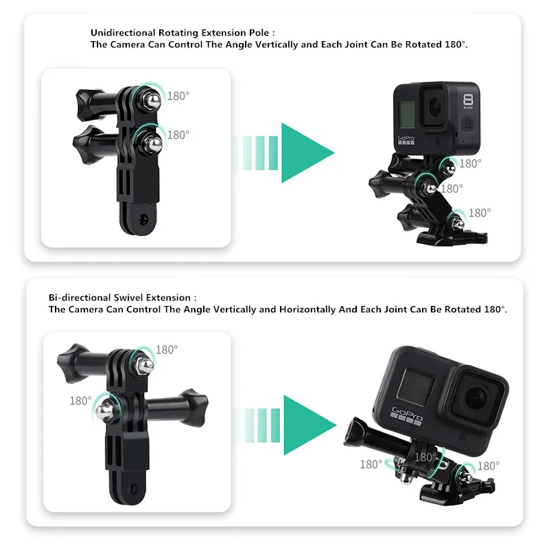 Adaptador de juntas rectas de brazo de ajuste de brazo pivotante, misma dirección para Gopro 13 12 11 10 9 DJI Action 5 Pro Insta360 X4 X3, accesorios - imagen 4