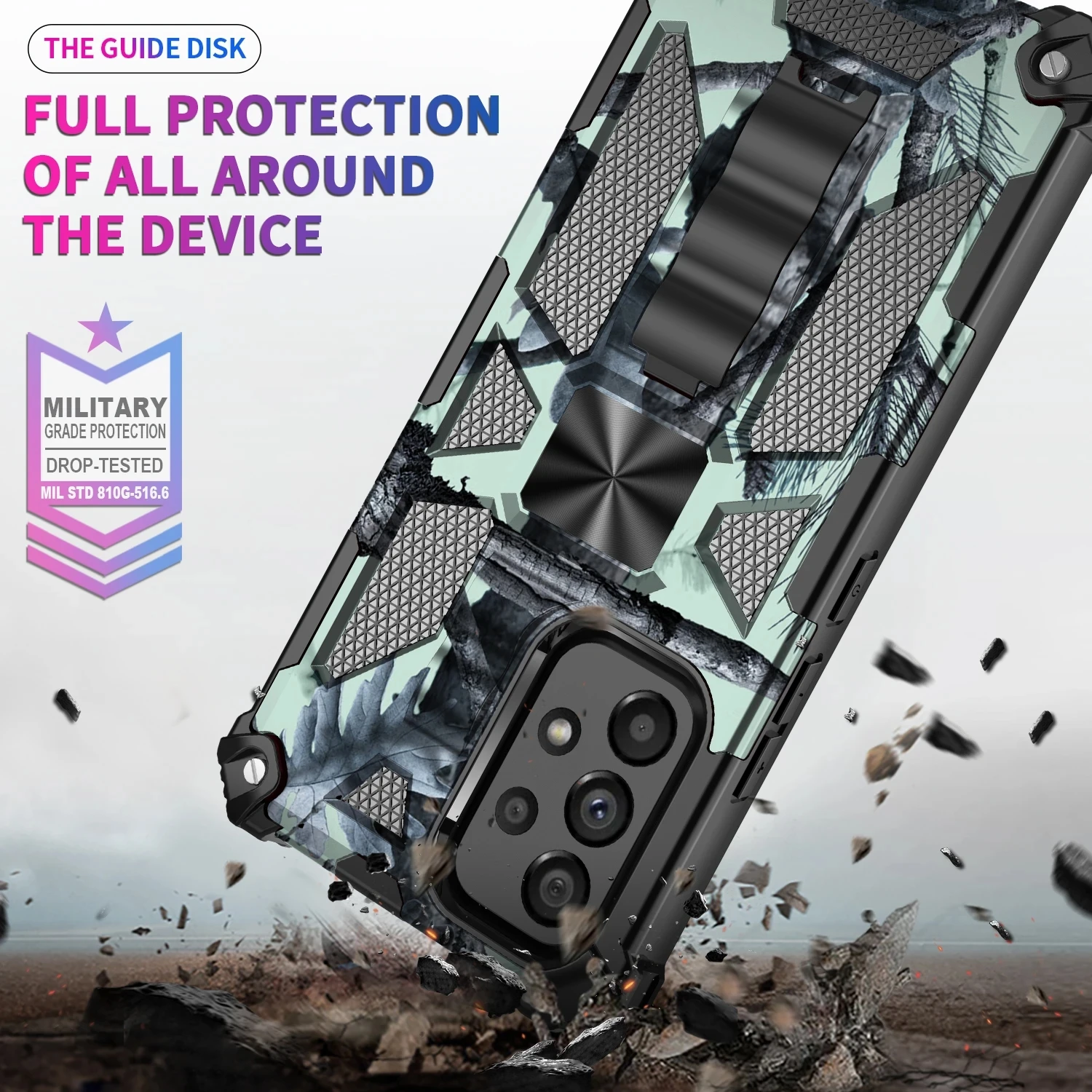 Para Samsung galaxy S21 S23FE S23 S24 Ultra A15 A25 A35 A55 A05 A04 funda con soporte incorporado de camuflaje de grado militar - imagen 4