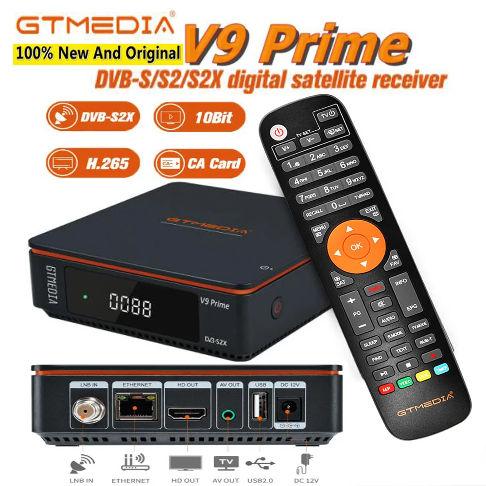 [Genuino] Receptor de satélite GTMEDIA V9 Prime DVB-S/S2/S2X 1080P H.265 WiFi incorporado compatible con ranura para tarjeta M3U/CS/IKS/CA PK V9 Super
