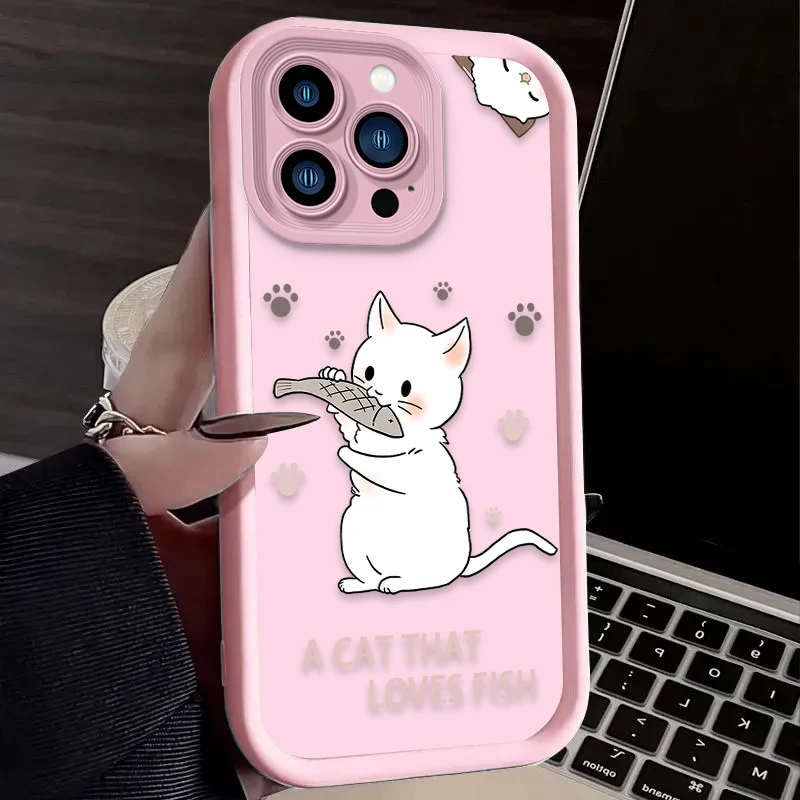 Preciosa funda de teléfono suave de gato bebé blanco para iPhone 16 16E 15 14 13 12 11 Pro Max X XS X S Max XR SE 2020 SE4 7 8 cubierta a prueba de golpes - imagen 5