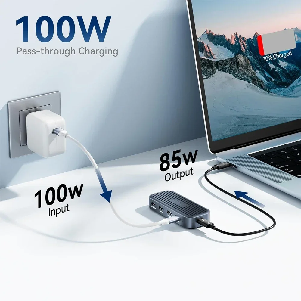 Hub USB C de 10Gbps con salida de vídeo 4K @ 60Hz USB3.2 Gen2 PD100W adaptador divisor USB para MacBook iPad Pro dispositivos tipo C portátil - imagen 4