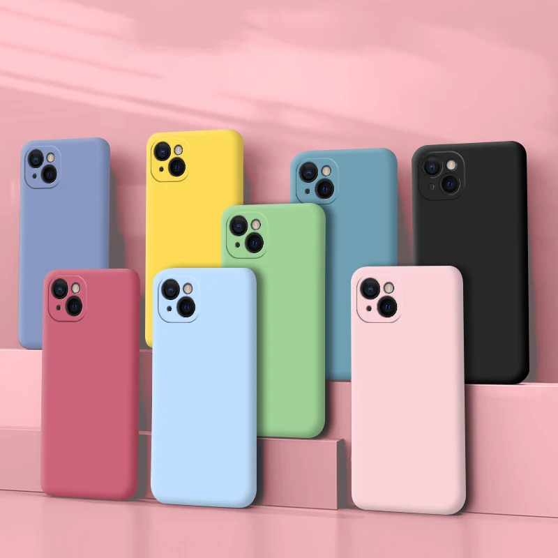 Funda de teléfono para Iphone 14 Plus 11 12 13 Pro Max 13 mini Funda protectora suave de silicona líquida cuadrada de lujo Funda trasera suave