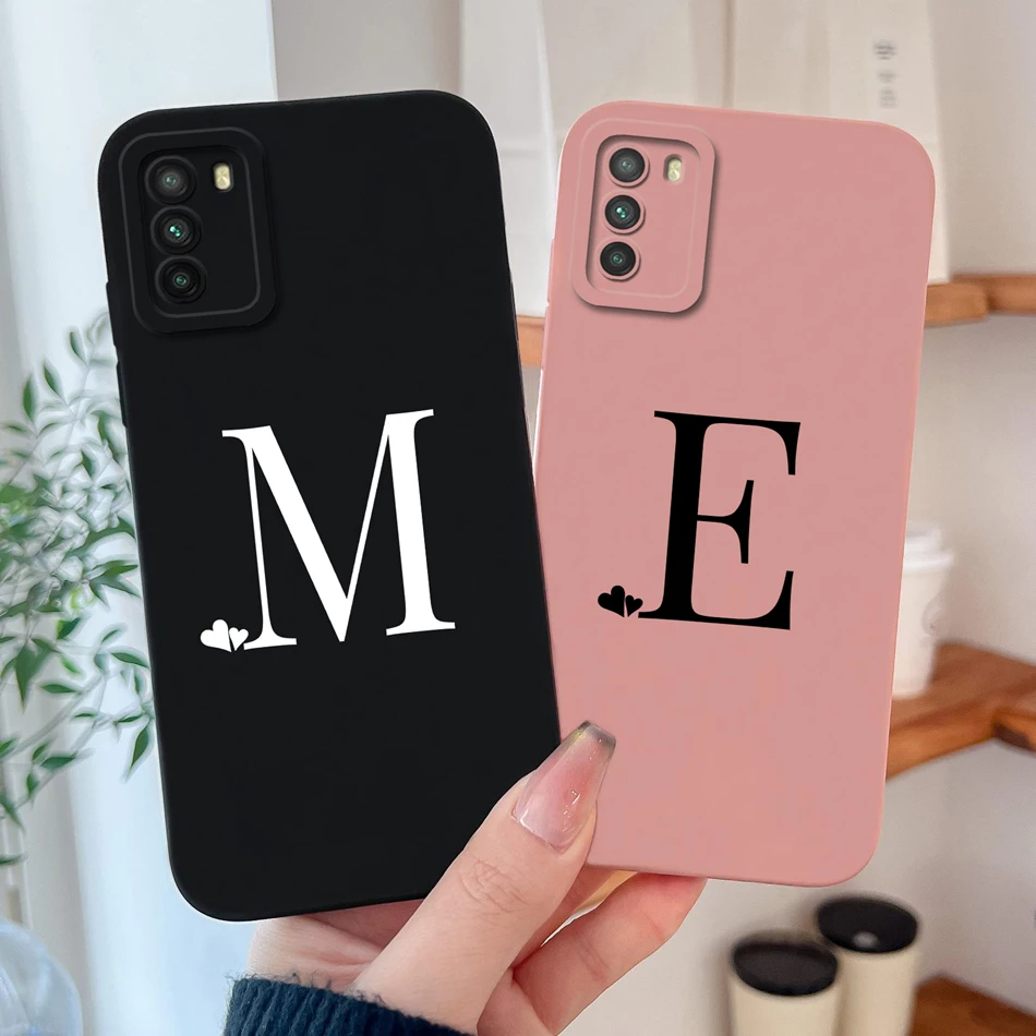 Para POCO M3 Pro funda de silicona líquida suave fundas de teléfono con letras de corazón simples para POCO M 3 protección de cámara cubierta trasera anticaída - imagen 2