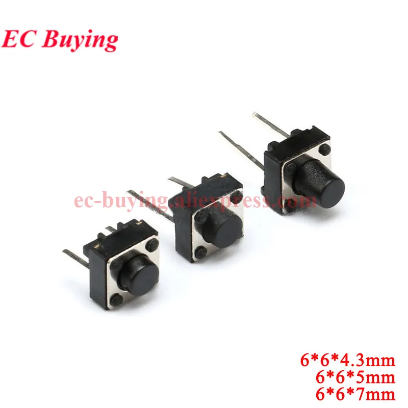 20-100 Uds 6*6*7 6*6*5 6*6*4,3 MM Micro táctil interruptor de botón Horizontal de dos patas 7MM 5MM 4,3 MM Horizontal Vertical