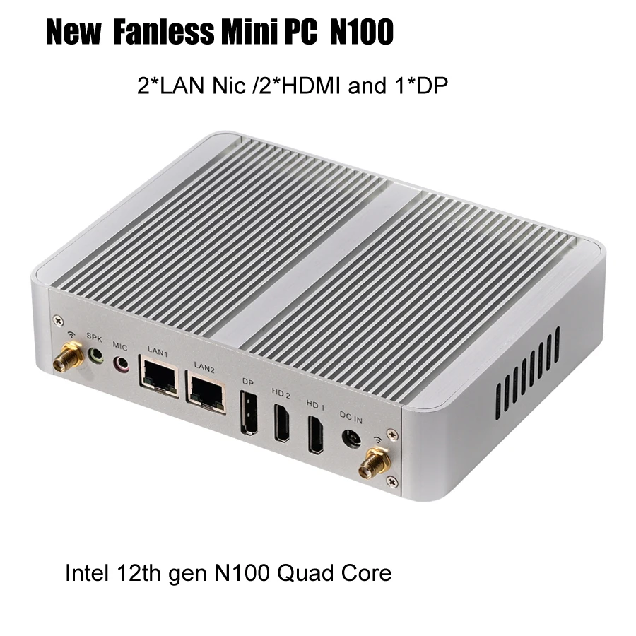 Mini PC sin ventilador de 12. a generación Intel Celeron N100, ordenador de juegos de escritorio, DDR4, compatible con wifi6, 3 * pantalla, 2 * HDMI, 1 * DP, Windows11, 2 * LAN
