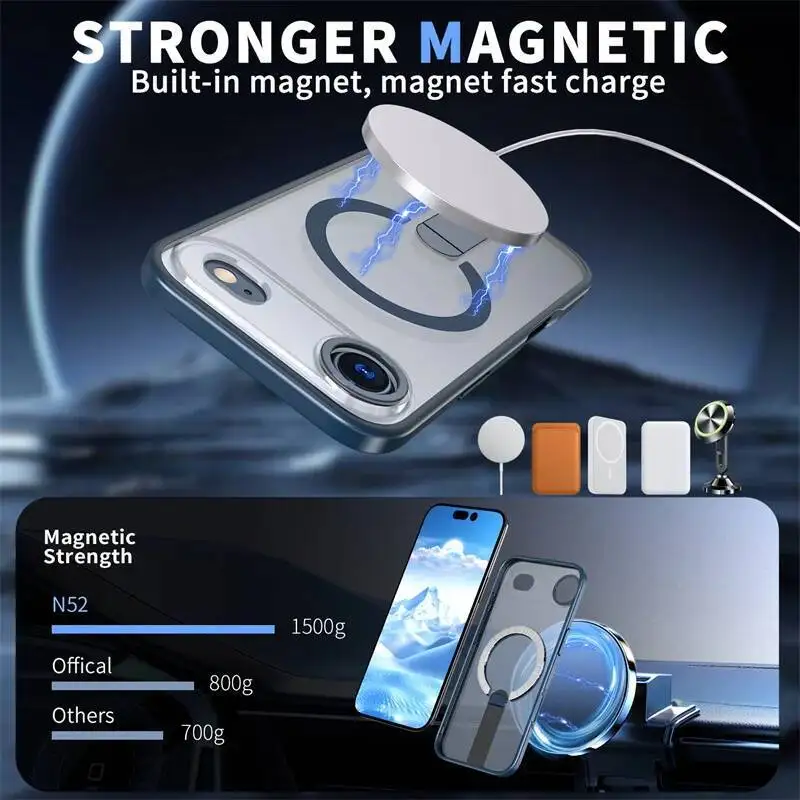 Funda magnética con soporte de lujo para iPhone 17 Air pro max, cubierta transparente con carga inalámbrica Magsafe - imagen 2