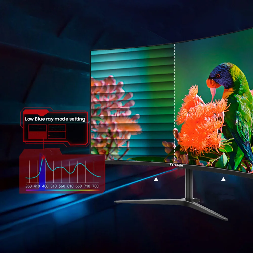 FYHXele-Monitor curvo para juegos, pantalla FY27FMC-B de 27 pulgadas, 2800R, 1920x1080 FHD, 16:9 VA, 75Hz, frecuencia de actualización, 2ms, tiempo de respuesta, 99% sRGB - imagen 5