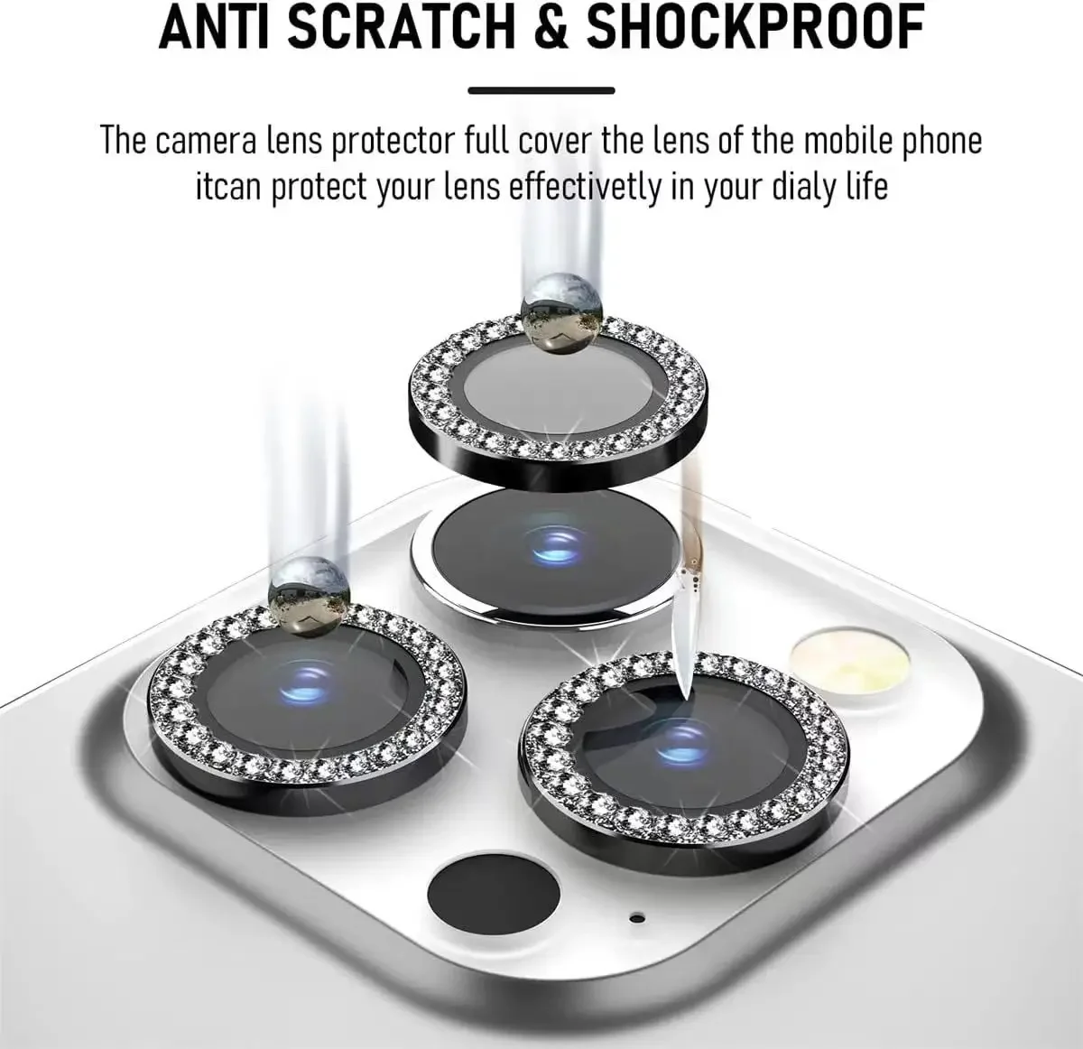 Protector de lente de cámara de cristal y Metal ostentoso para IPhone 15, 14, 13, 16 Pro Max Plus 12 Mini 15Pro 14Pro, cubierta de lente de anillo para mujer, 2-3 Uds. - imagen 3