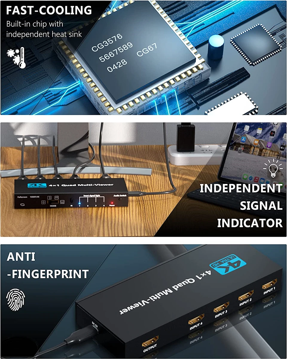 Multivisor 4K compatible con HDMI, 4x1, 1080P, pantalla cuádruple, divisor HDMI, conmutador sin costuras con IR para PC - imagen 5