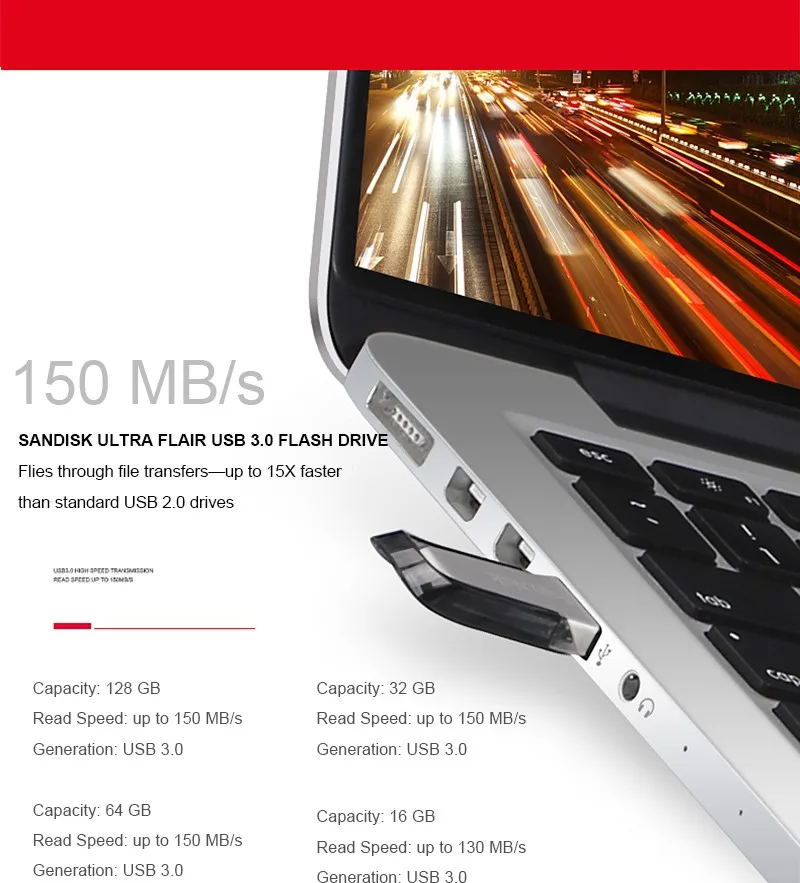 SanDisk USB3.0 de alta velocidad 150 MB/S Pendrive 512GB 256GB 128GB 64GB 32GB 16GB dispositivo de almacenamiento de unidad Flash de Metal para tableta de trabajo de PC - imagen 2