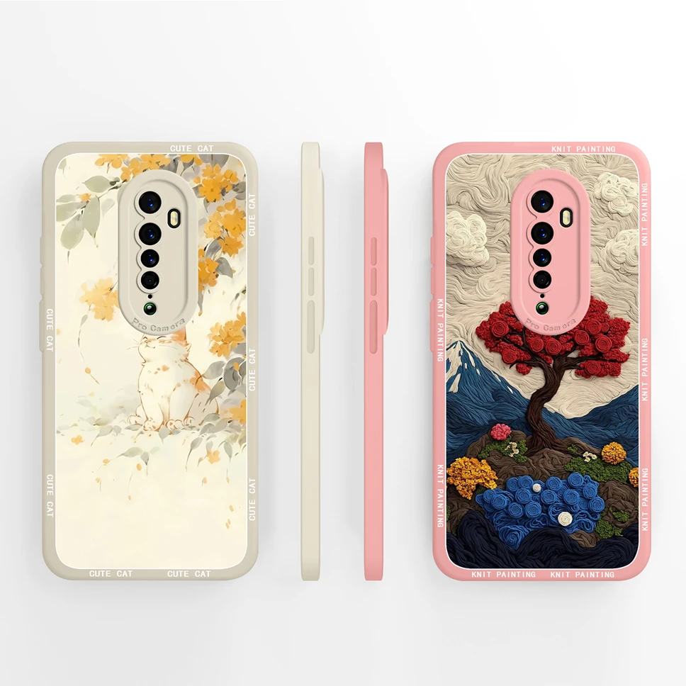 Para Oppo Reno2 Z F funda de teléfono lindo gato flores suave suave silicona líquida parachoques para Oppo Reno 2Z Reno2 F cubierta trasera anticaída