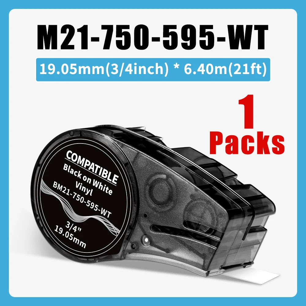 1 paquete de cartuchos de etiquetas compatibles con Brady M21-750-499 cinta de tela de nailon blanco de 19,1mm 3/4' para impresora de etiquetas BMP21-LAB/Plus