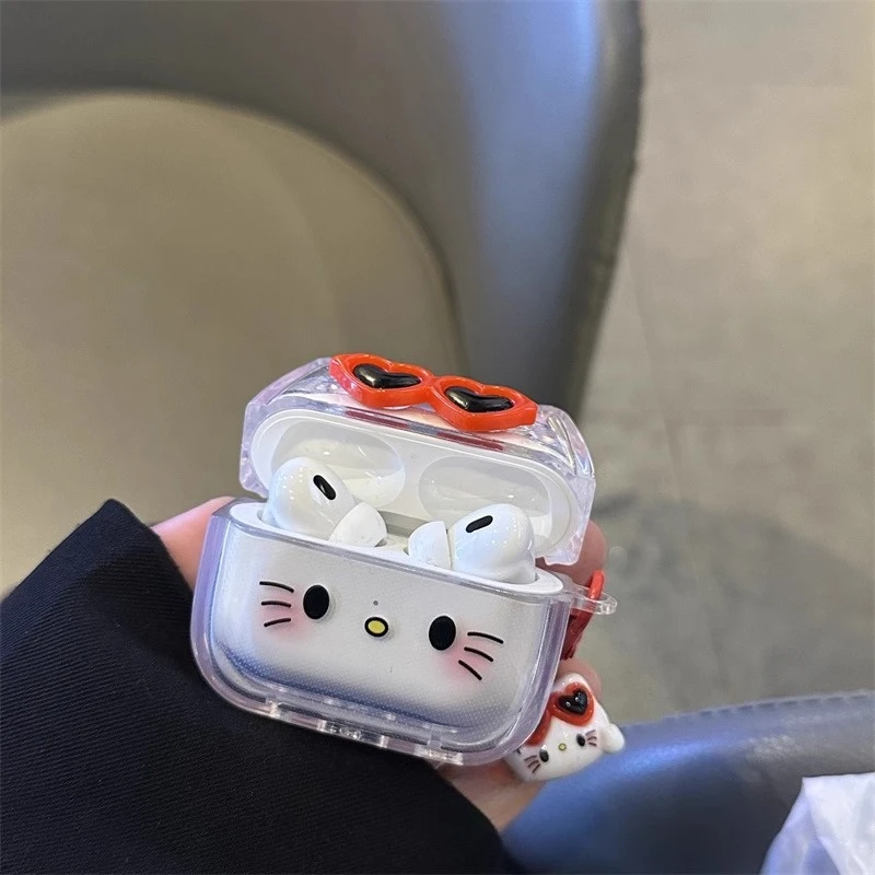 Gafas Kitty Cat funda para auriculares para AirPods 4 (2024) Airpod Pro 1 2 3 auriculares Bluetooth caja de carga cubierta protectora para auriculares - imagen 3