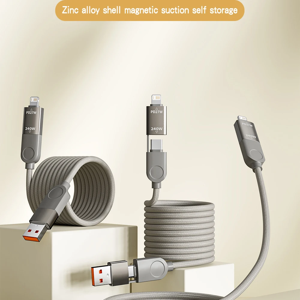 Cuatro en uno Cable de datos Nano de absorción magnética de 240W Cable de carga trenzado de carga rápida para Apple 16 15 14 para ordenador portátil Huawei - imagen 2