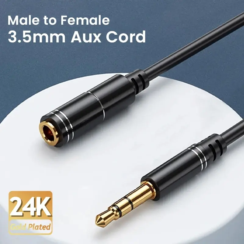 NIERBO Cable de extensión de 3,5mm Cable de extensión de auriculares Cable auxiliar chapado en oro conector de Audio estéreo macho a hembra Cable TRS 1m 5m