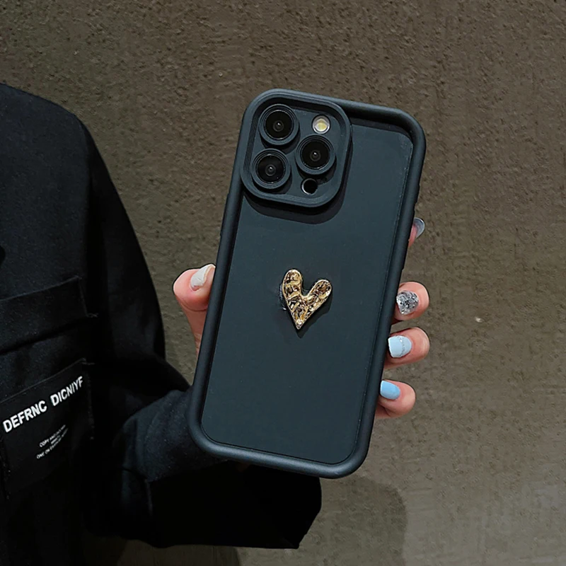 Funda de teléfono suave de silicona con forma de corazón de amor 3D de lujo para iPhone 11 12 13 14 15 16 Pro Max XS XR 7 8 Plus cubierta mate caramelo a prueba de golpes - imagen 5