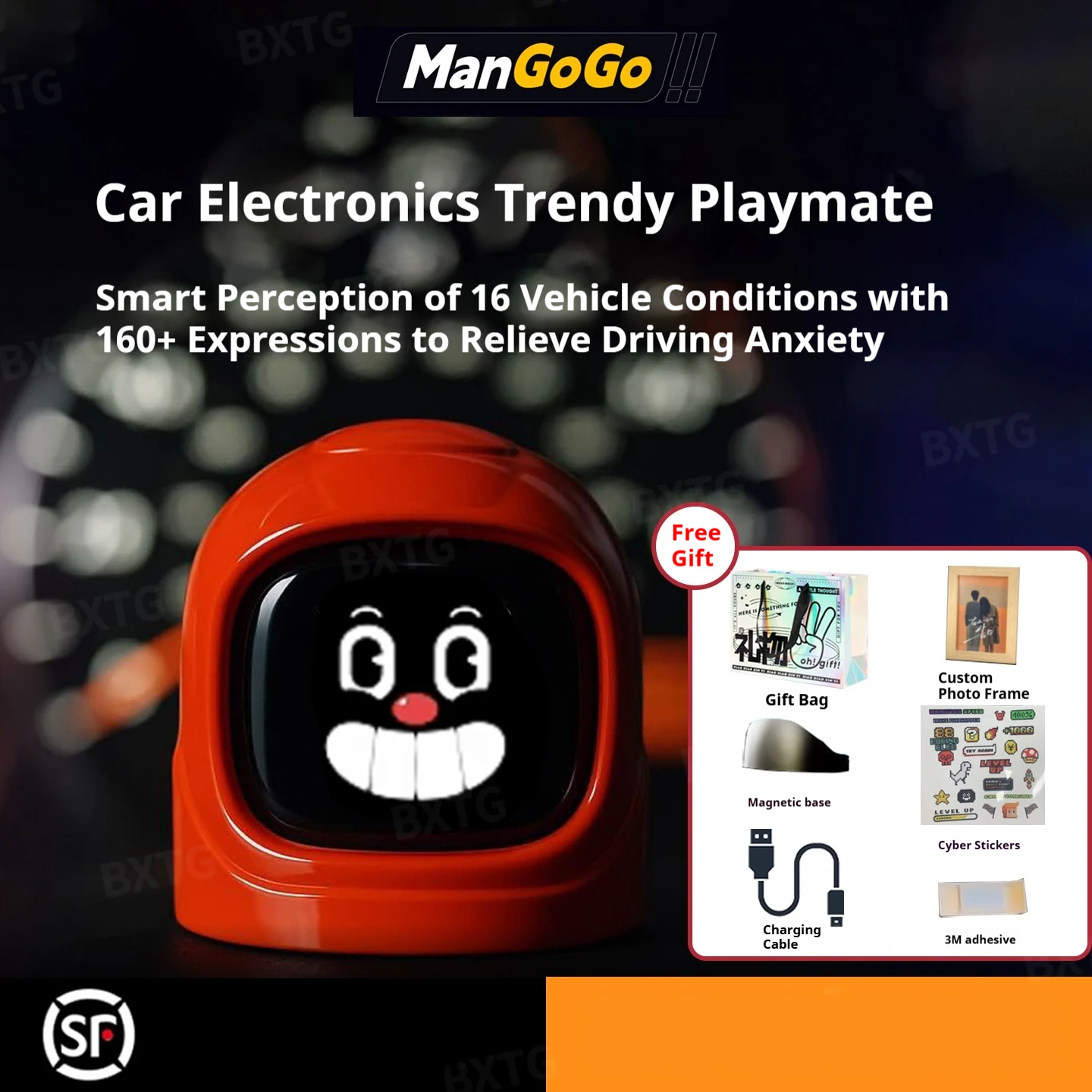 Mangogo-adornos electrónicos de juguete para mascotas montados en coche inteligente, decoraciones de compañero de vehículo de moda para niños con expresiones de la cara - imagen 2