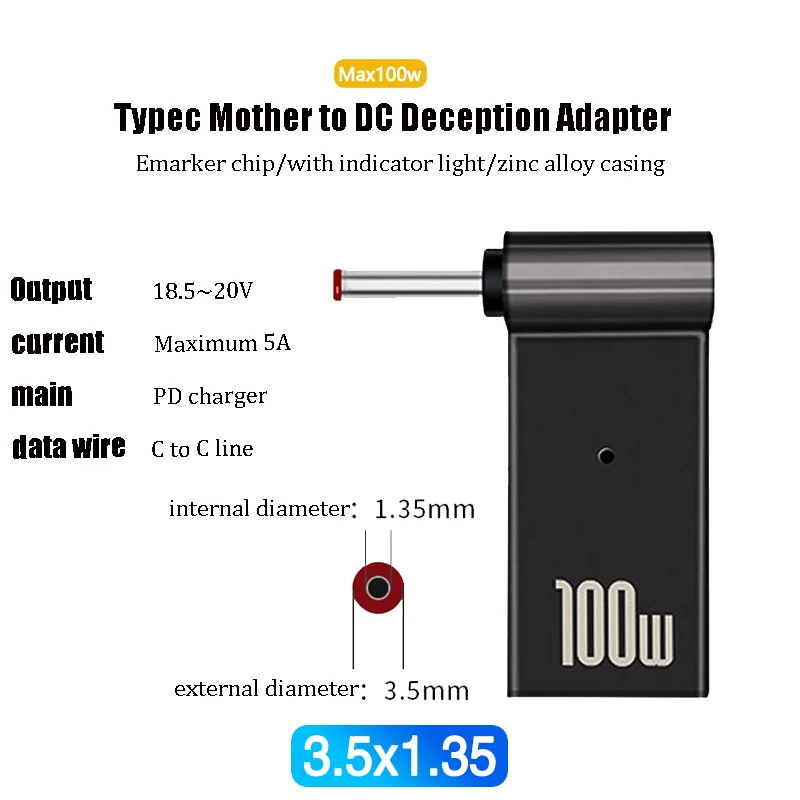 Adaptador de carga rápida USB tipo C de 100W, conector Universal, convertidor de cargador de ordenador portátil USB C para Dell, Asus, Hp, Acer, Lenovo - imagen 3