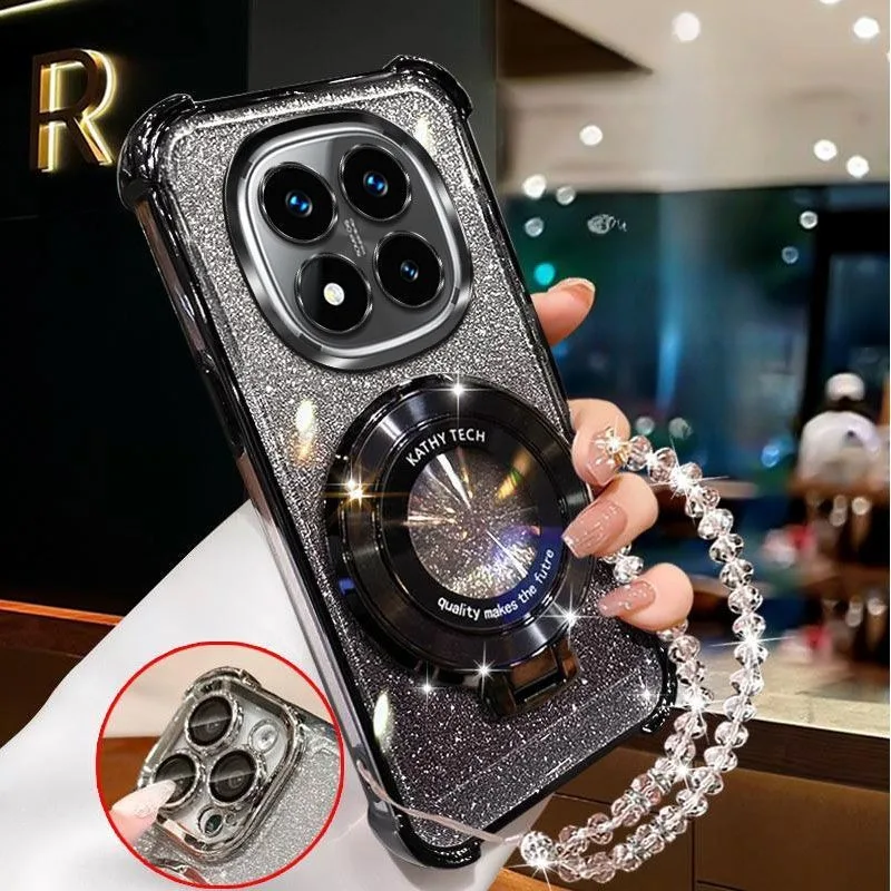 Funda de teléfono con soporte magnético de pulsera de cristal para iPhone X XS Max XR 7 8 6 6S Plus SE 2020 funda suave de silicona con purpurina a prueba de golpes - imagen 5