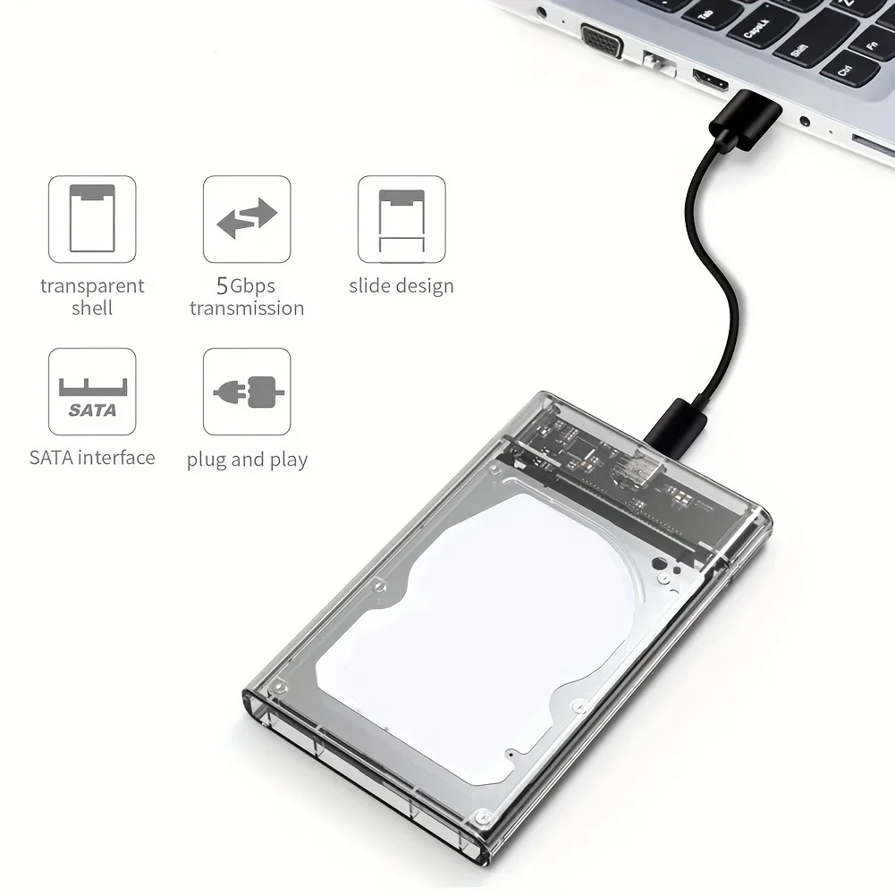 Caja de disco duro USB/Tipo C a SATA ultrarrápido: UASP de 5 Gbps Compatible con HDD/SSD de 2,5 pulgadas para PC, Mac, portátiles y de escritorio - imagen 2