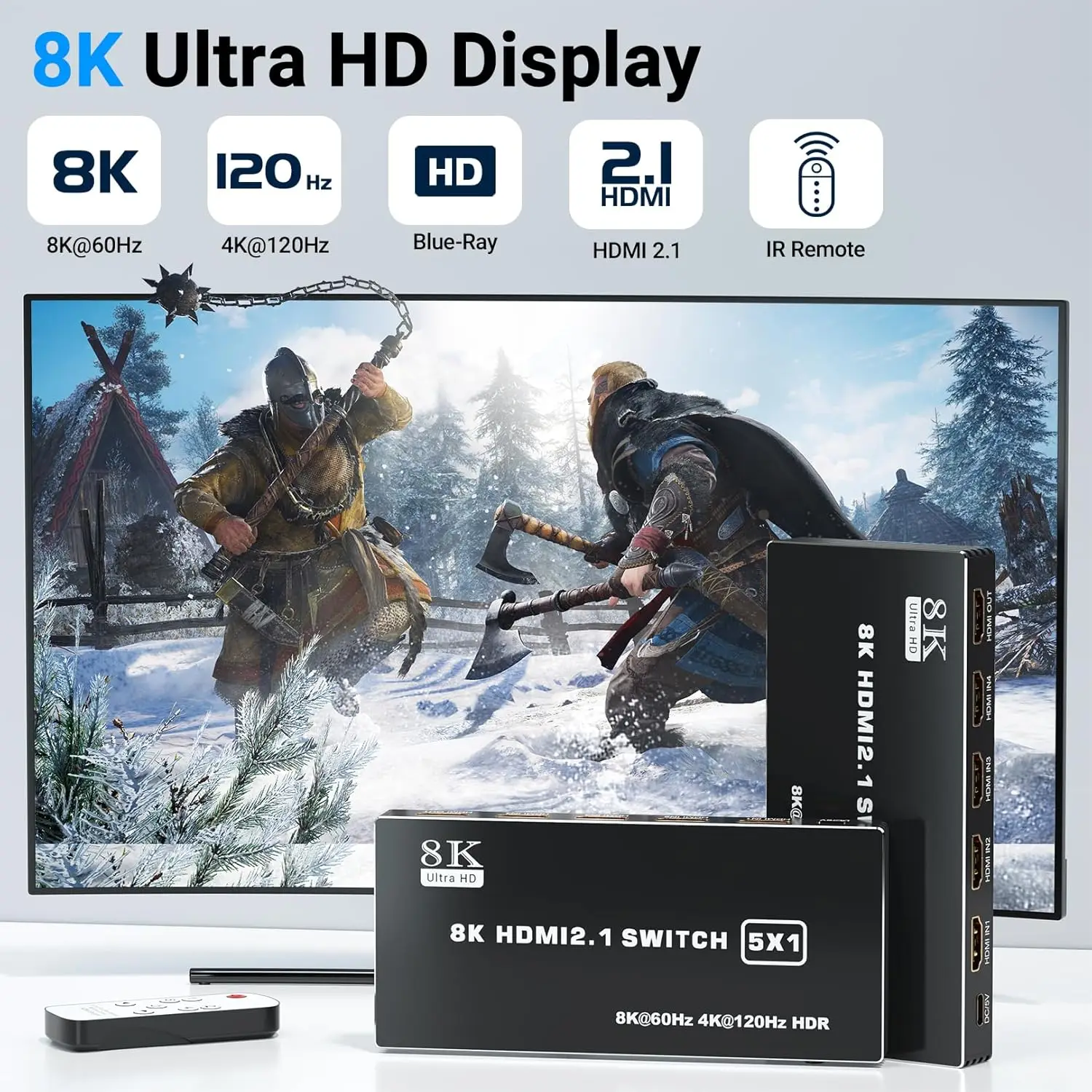Conmutador HDMI de 5 puertos 8K @ 60Hz 5x1 4K @ 120Hz Selector de conmutador HDMI 2,1 5 en 1 salida compatible con 48gbps HDR10 HDCP 2,3 para Xbox PS4 PC TV - imagen 4