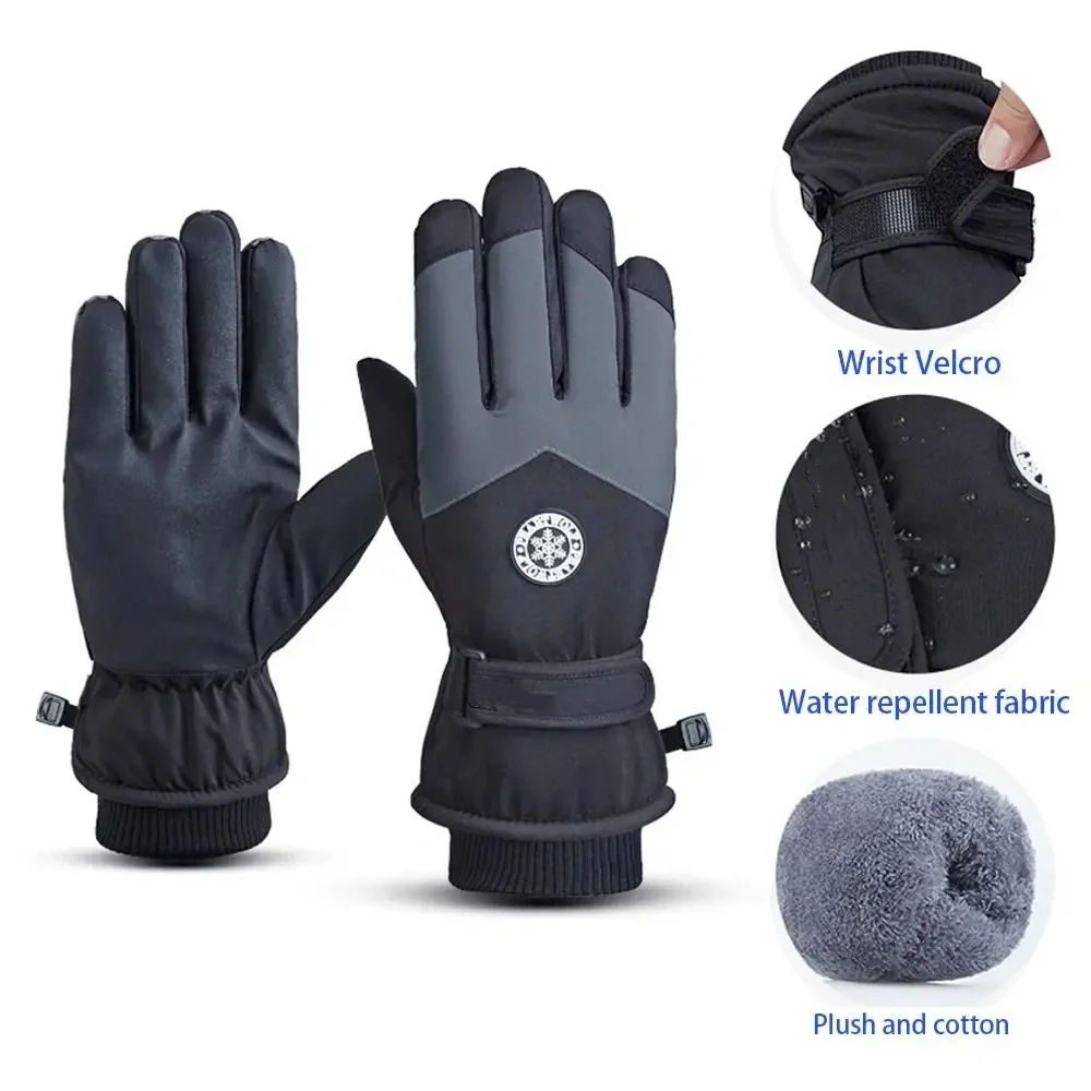 Guantes de esquí para Snowboard Unisex, de cuero PU, antideslizantes, con pantalla táctil, impermeables, para motocicleta, ciclismo, forro polar, cálidos, para invierno - imagen 3