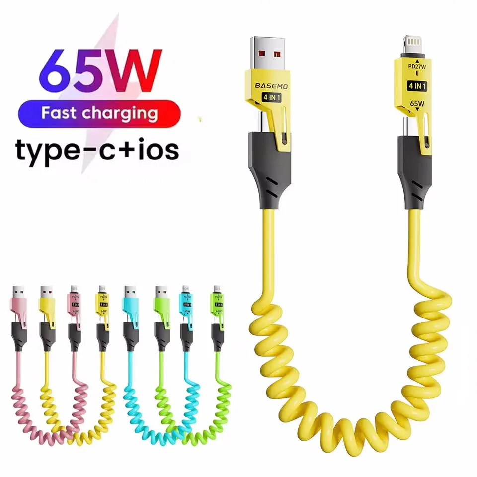 Cable de carga rápida USB-C 4 en 1 de aleación de Zinc, 65w, Cable Usb tipo C para iPhone, Xiaomi, Samsung, PD, cable de datos con resorte # Color: Y