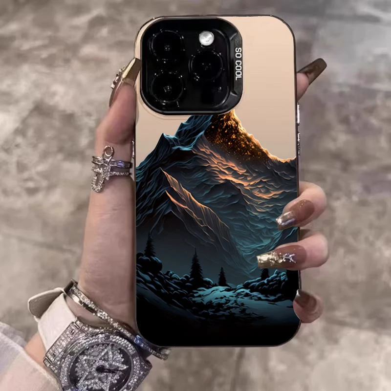 Funda de teléfono IMD electrochapada con diseño de paisaje de montaña para Xiaomi Redmi Note 14 13 12 11 10 Pro Plus 4G 5G 12S Redmi 14C 13