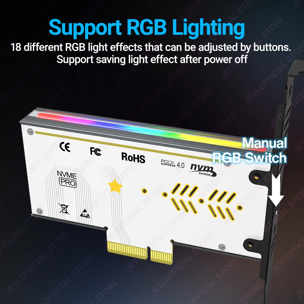Adaptador NVMe PCIe 4.0 JEYI VolleyStar – RGB con Disipador Térmico - imagen 2