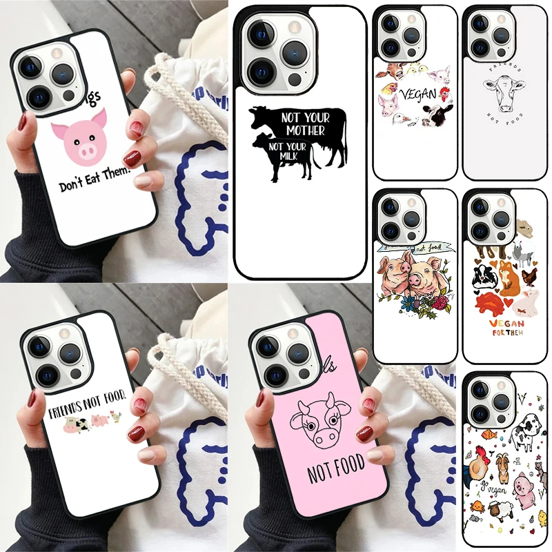 Funda de teléfono vegana con diseño de cerdo y vaca para iPhone 17 Air 16 15 14 12 13 PLUS 11 PRO MAX