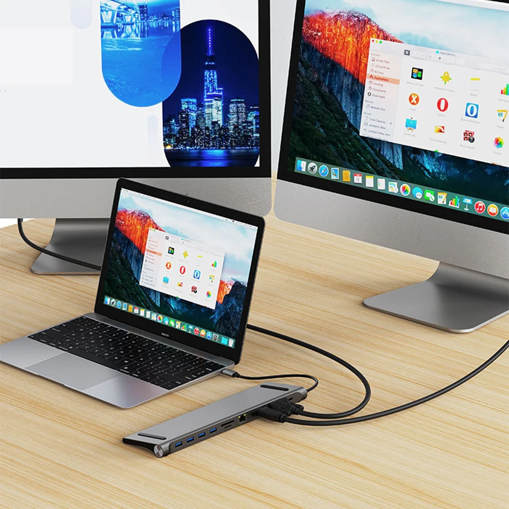 Estación de acoplamiento USB C 11 en 1 con concentrador VGA Ethernet tipo C Compatible con HDMI 4K 1 * USB 3,0 3 * adaptador multipuerto USB2.0 para MacBook - imagen 2
