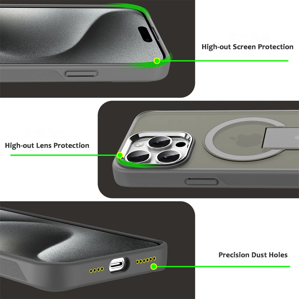 Funda de teléfono magnética con soporte plegable Magsafe de lujo para iPhone 17 16 15 14 Plus 13 12 11 Pro Max, funda trasera translúcida mate - imagen 5