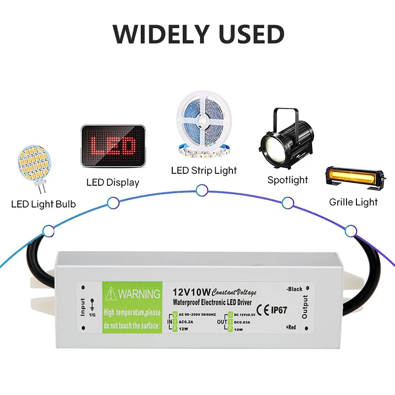 Transformador de iluminación 90-250V CA a CC 12V 10W 0.83A adaptador de controlador LED aluminio IP67 fuente de alimentación conmutada impermeable al aire libre - imagen 4