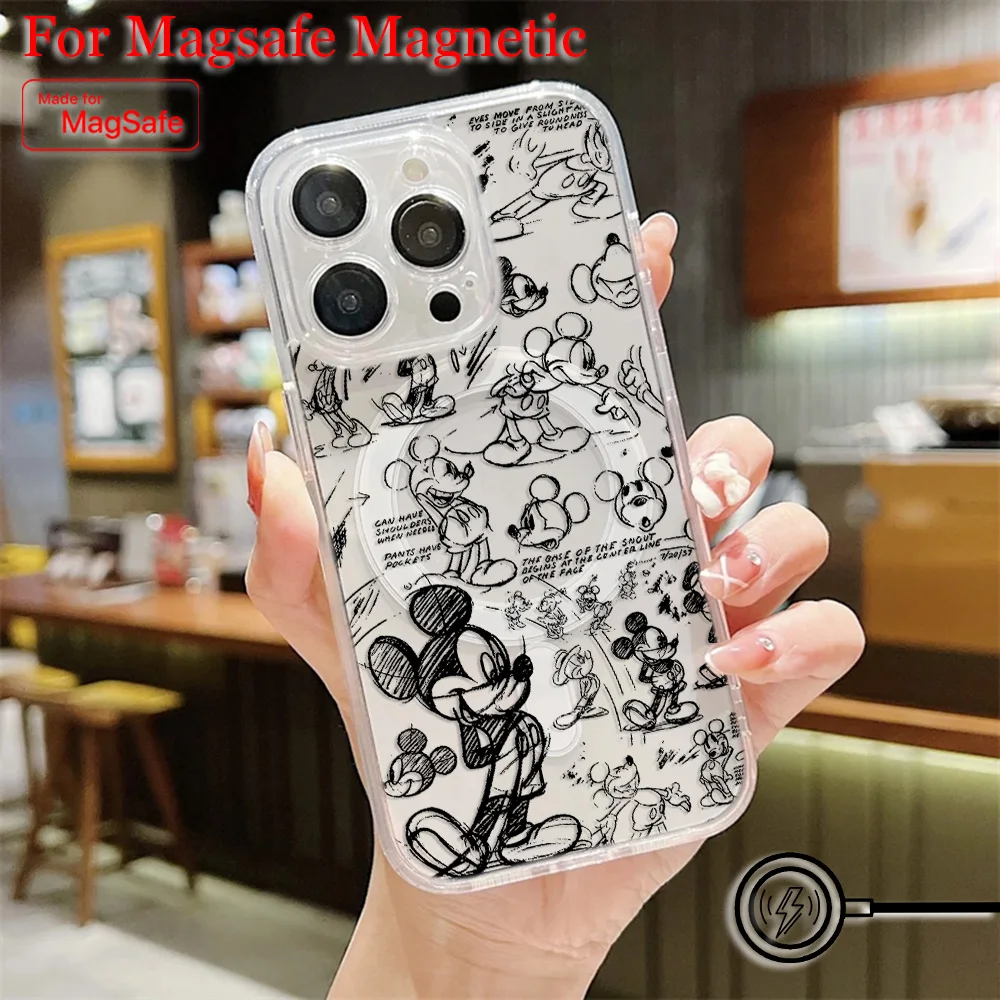 Funda de teléfono magnética Graffiti Mickey Magsafe para Samsung Galaxy S25 S24 S23 S22 S21 S20 FE Plus Ultra 5G cubierta transparente de TPU - imagen 4