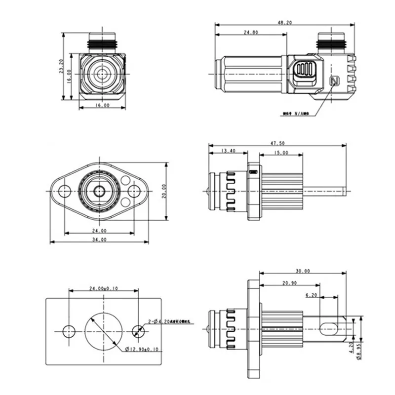 Conector de cobre puro 60A, resistente al agua a través de la pared, Terminal de almacenamiento de energía de alta corriente, enchufe fotovoltaico de batería de litio - imagen 4