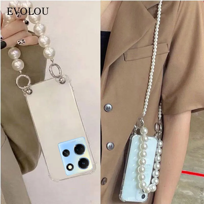 Funda de teléfono con cadena de perlas para Infinix Note 30 Pro Note30, collar de cordón cruzado, funda transparente suave de Airbags para Infinix Note 30i - imagen 2