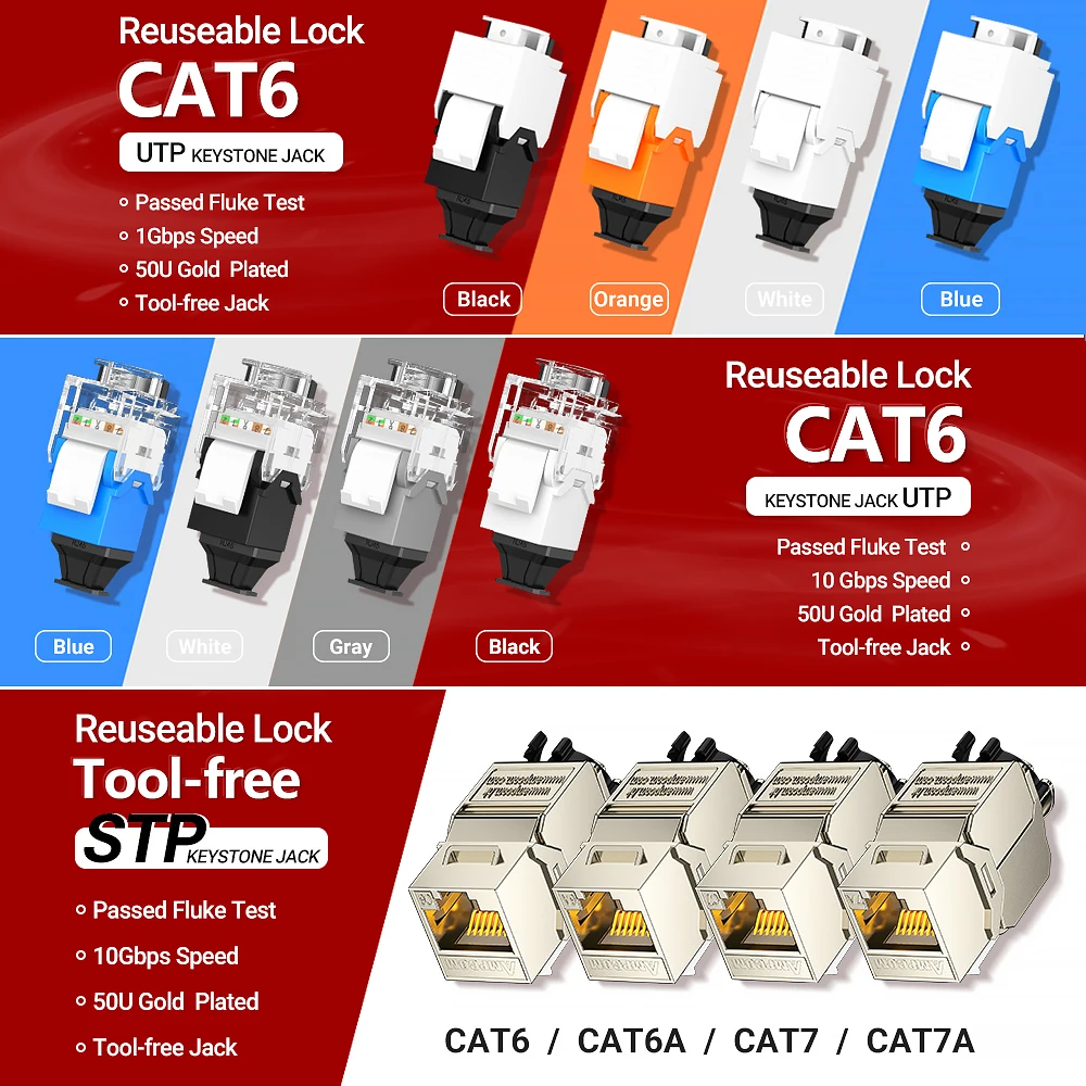 AMPCOM Conector Keystone RJ45 CAT6A STP sin Herramientas - imagen 3