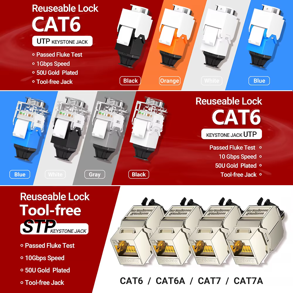 AMPCOM Conector Keystone RJ45 CAT6A STP sin Herramientas - imagen 3