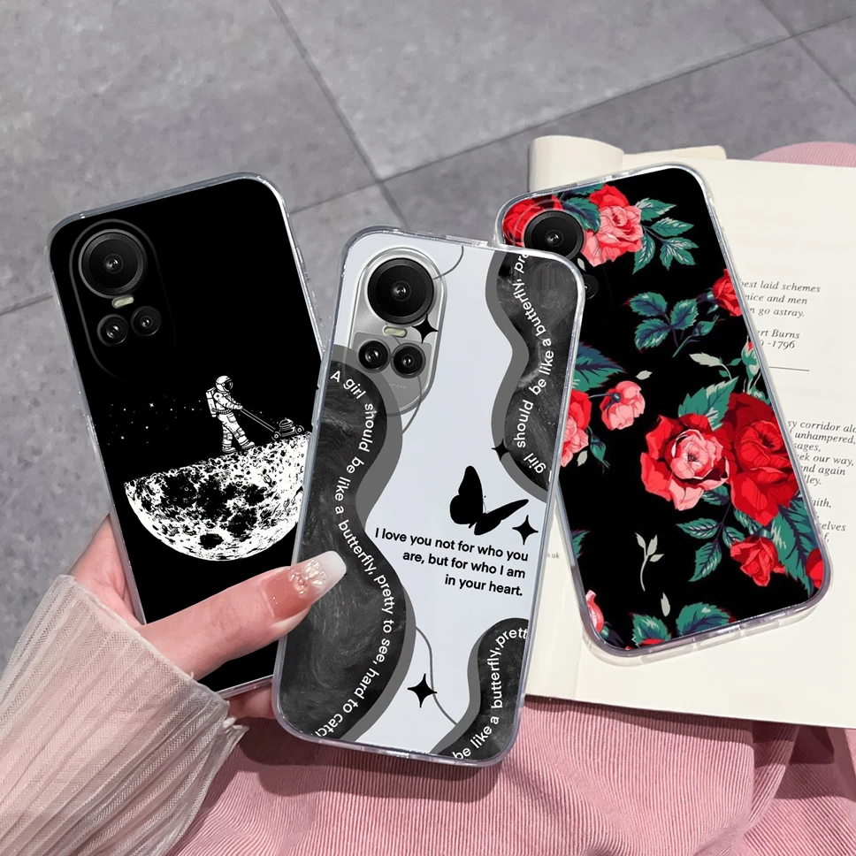 Funda de teléfono para Oppo Reno10 10 Pro 5G, carcasa trasera de silicona suave transparente con flores encantadoras, Fundas para Oppo Reno 10 Reno10Pro - imagen 5