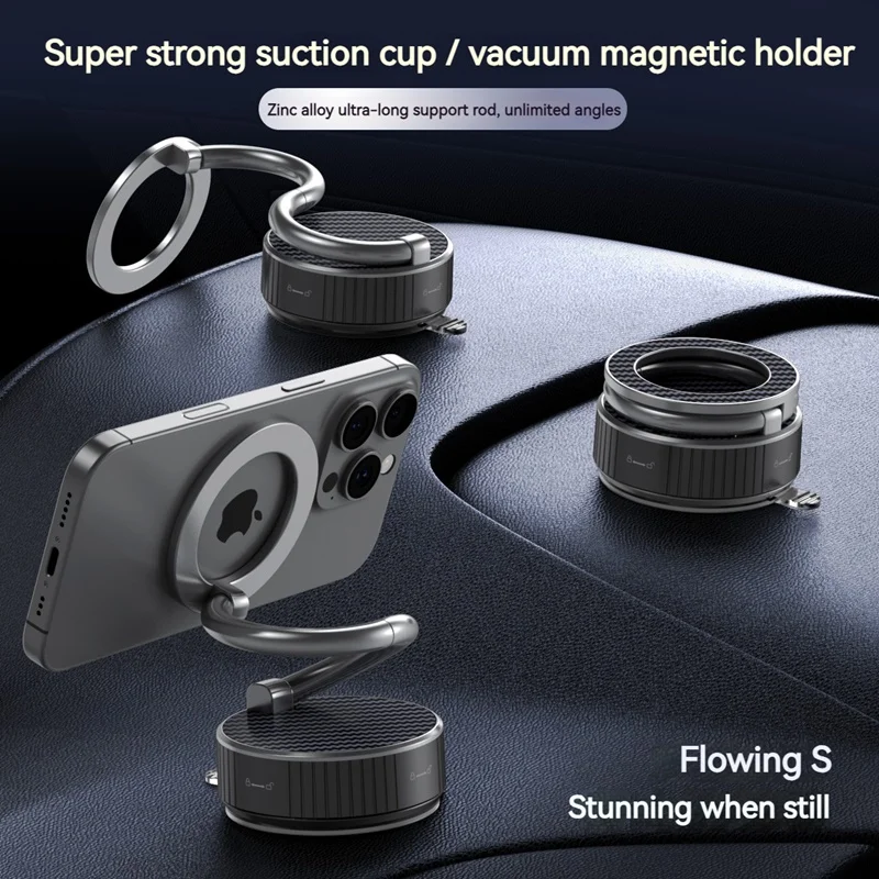 Soporte de ventosa magnética para coche, ángulo ajustable plegable en forma de S para teléfonos, rotación de 360 grados, soporte para salpicadero de escritorio, uso en viajes en casa - imagen 5
