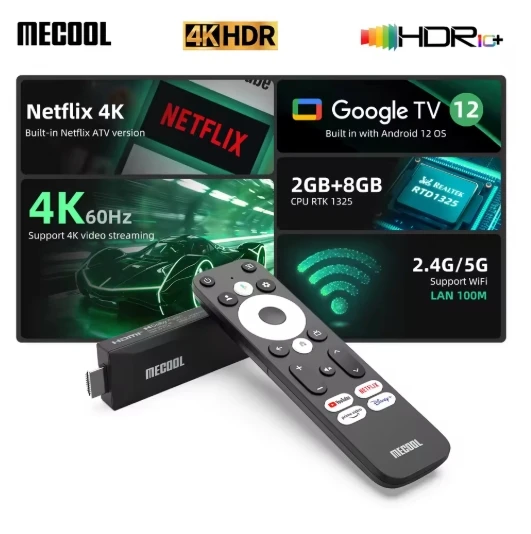[Genuino] 2025 más nuevo MECOOL MEgo1 TV Stick Android 12 Realtek RTD1325 2GB + 8GB 4K 5G wifi LAN 100M el mejor palo de TV certificado de Google - imagen 3
