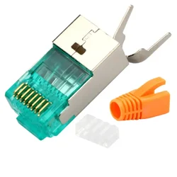 Conector Cat7 RJ45 Blindado con Contactos Dorados y Cabeza de Cristal