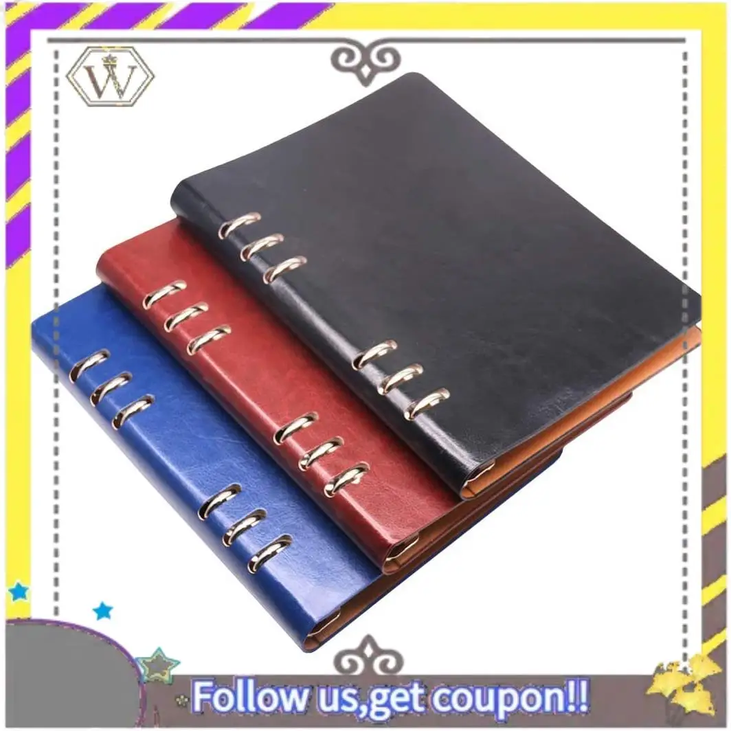 Nuevo Cuaderno A5 con 6 agujeros, cubierta de cuero PU, cuaderno de bolsillo suelto, cuaderno recargable de cuero, carpeta, anillos, diario - imagen 4